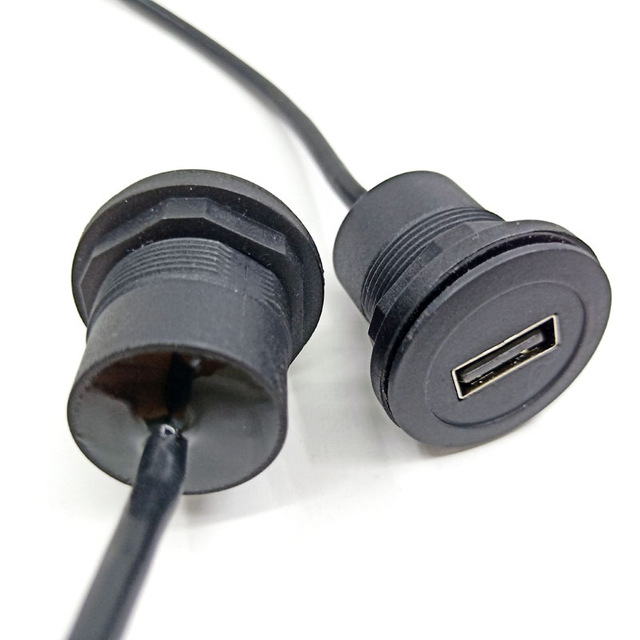 Lekap panel USB 2.0 A wanita kalis air ke sudut kanan USB A kabel AM lelaki